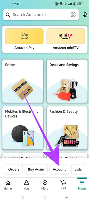 Tài khoản trên ứng dụng Amazon