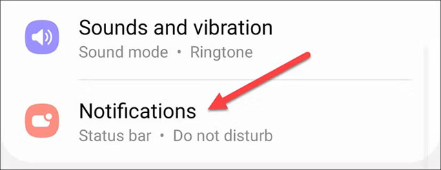 Chọn mục "Notifications"