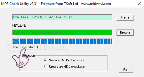 Chọn file cần check MD5