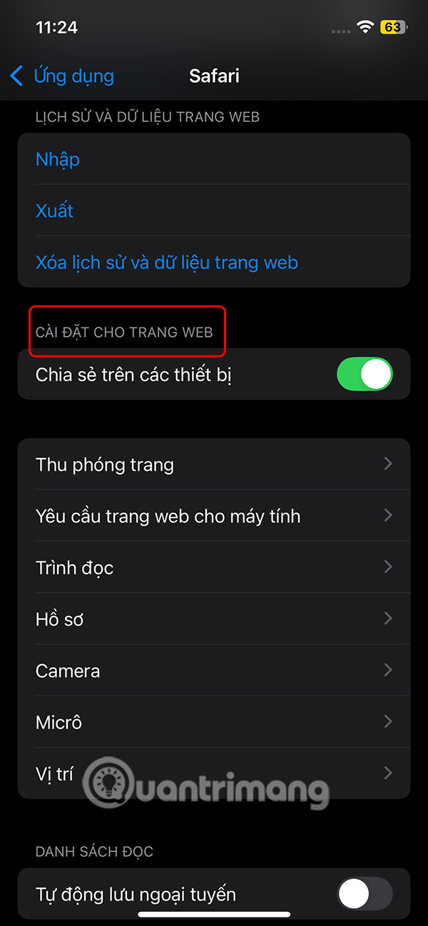 Cài đặt trang web trên Safari