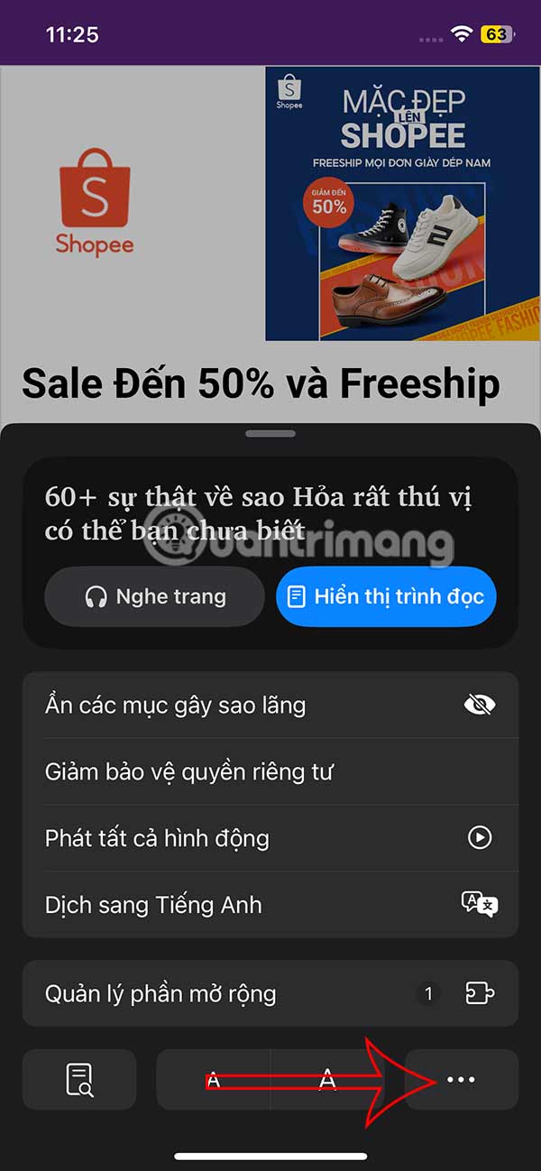 Truy cập cài đặt trang web Safari