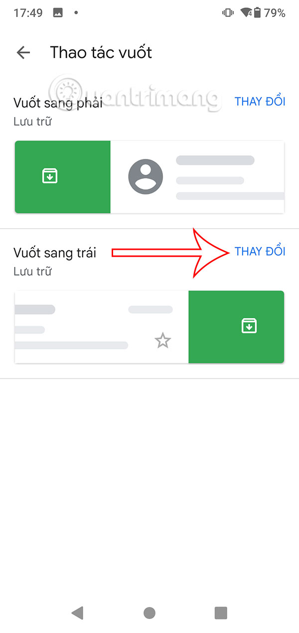 Chỉnh thao tác vuốt Gmail Android