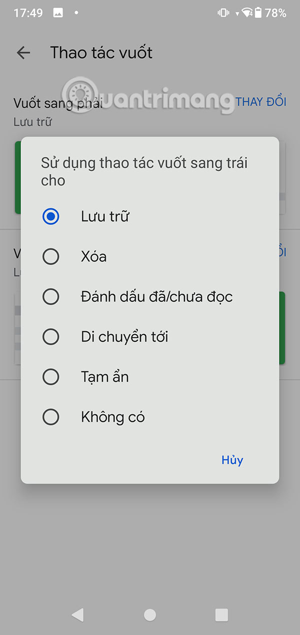 Chọn thao tác vuốt