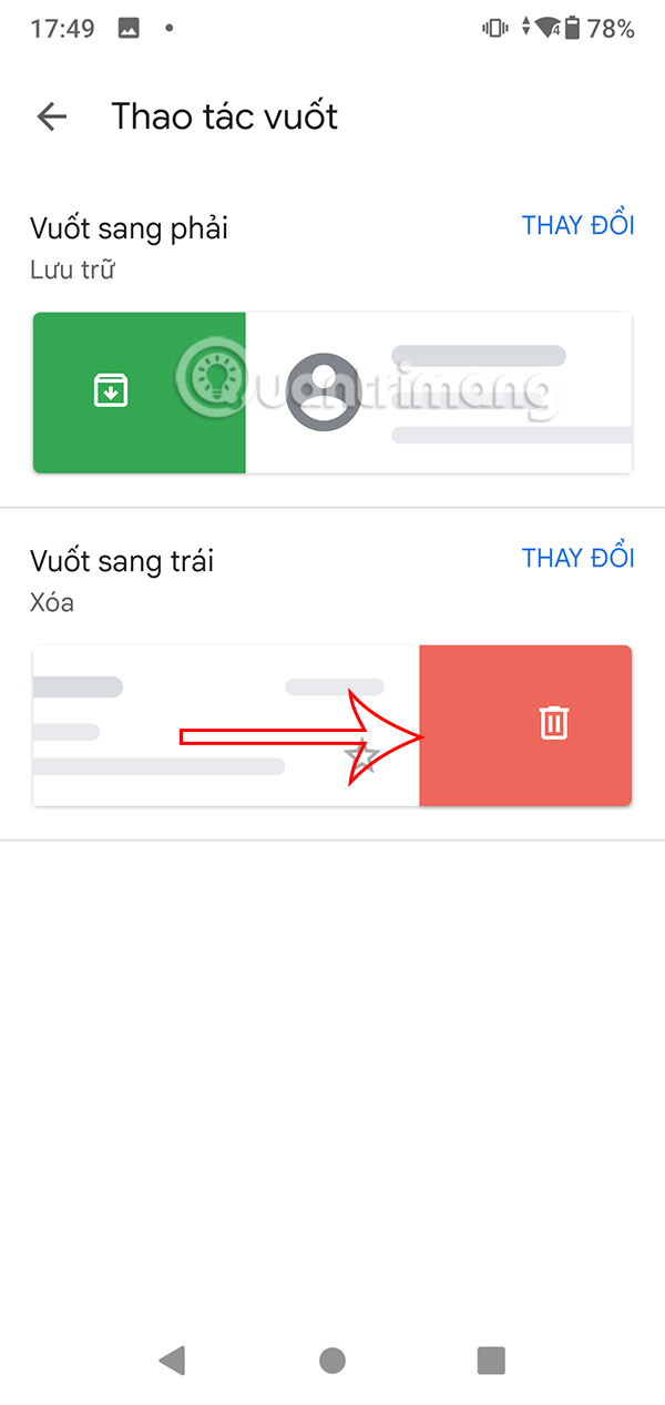 Vuốt để xóa email