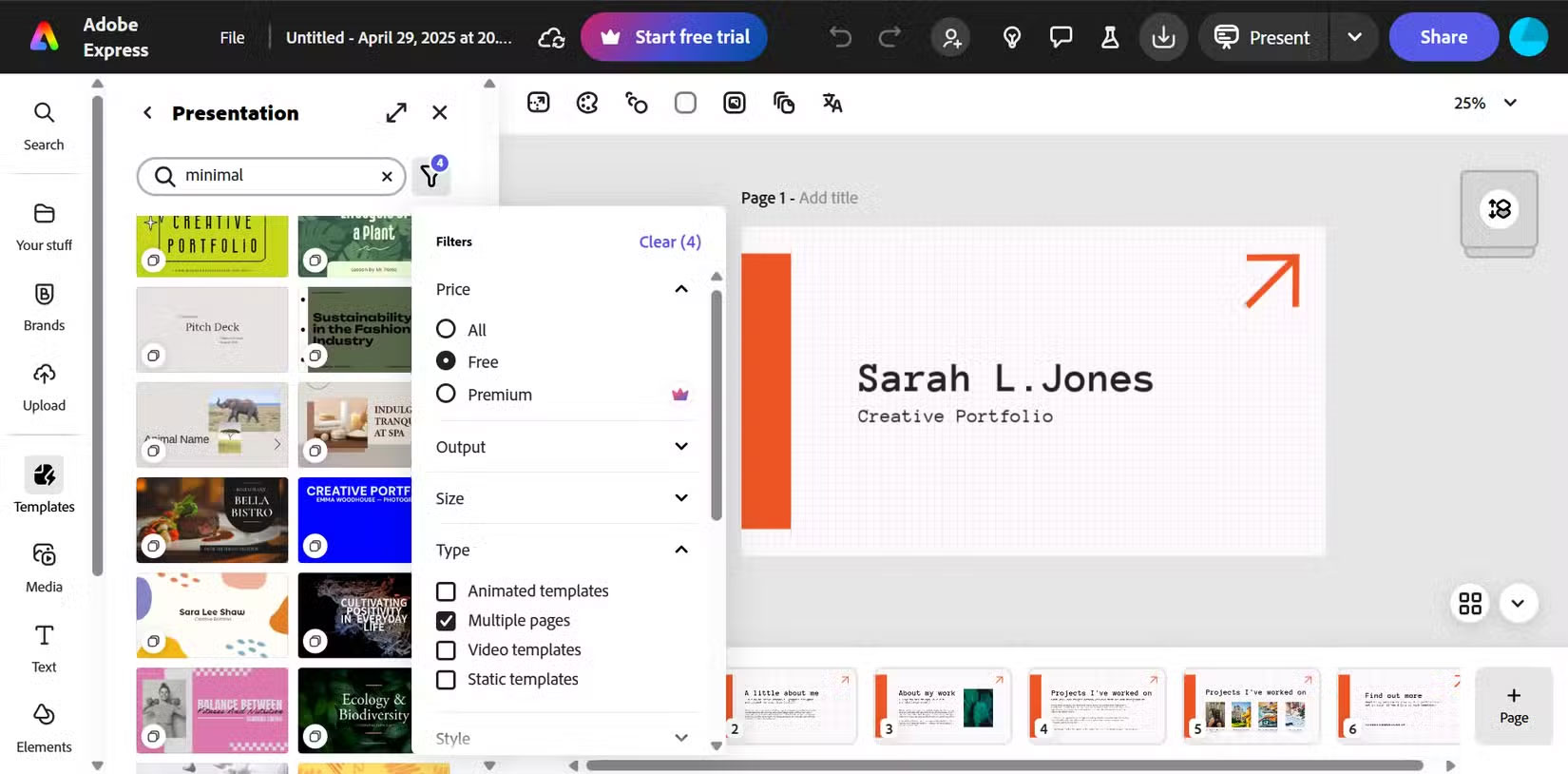 Chọn template để bắt đầu trong Adobe Express