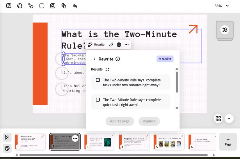 Sử dụng AI để viết lại văn bản trong Adobe Express