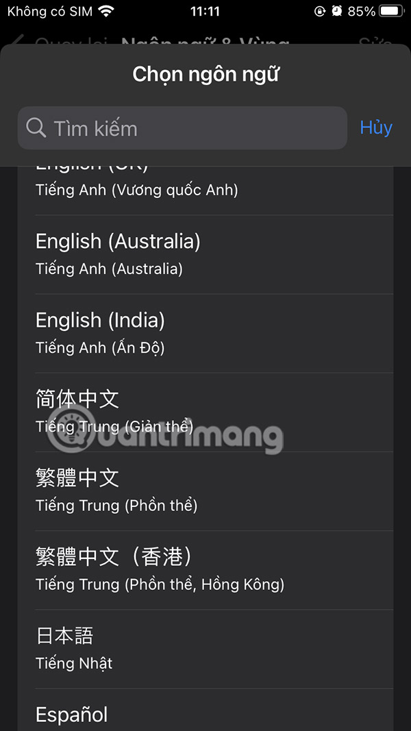 Chọn ngôn ngữ muốn thêm