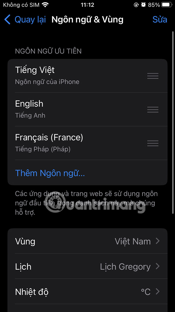 Ngôn ngữ thêm vào iPhone