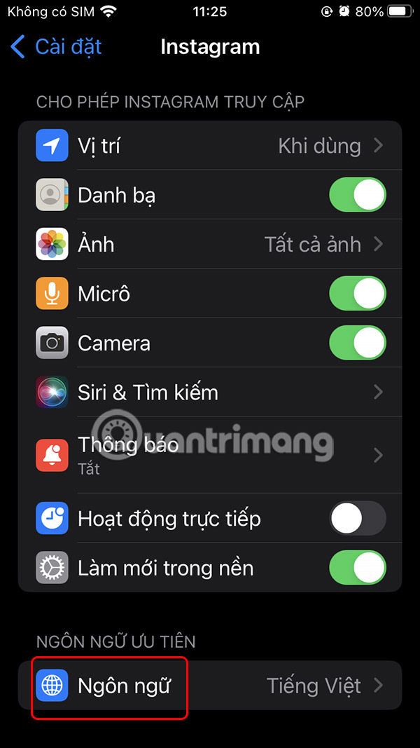 Đổi ngôn ngữ ứng dụng