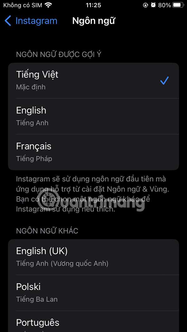 Chọn ngôn ngữ ứng dụng