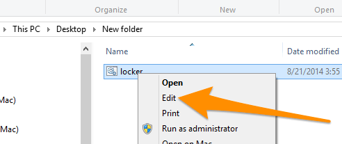 kích chuột phải vào file locker.bat và chọn Edit