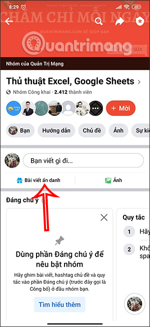 Bài viết ẩn danh nhóm Facebook