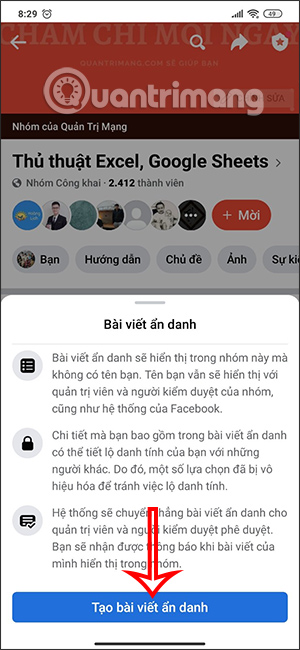 Tạo bài viết ẩn danh trong nhóm