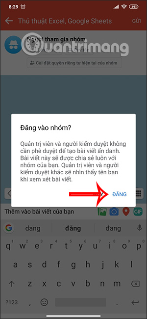 Thông báo bài viết ẩn danh nhóm Facebook