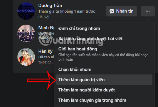 Thêm quản trị viên nhóm Facebook PC