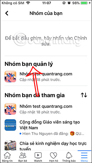 Nhóm Facebook đang quản lý