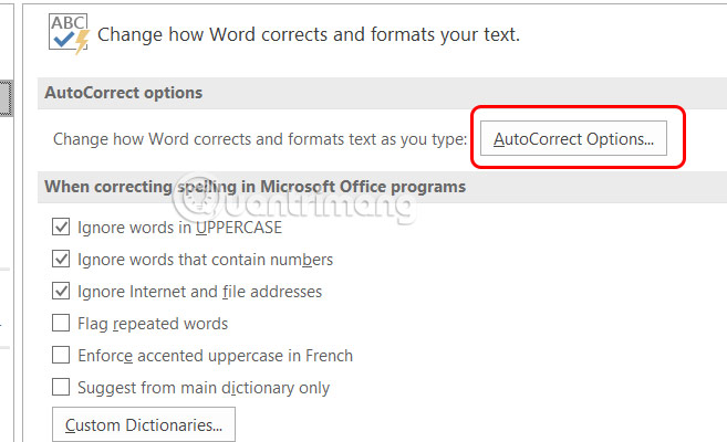 Chọn AutoCorrect Options…