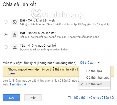 Tùy chỉnh nhận link file