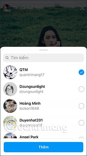 Chọn chèn tài khoản Instagram