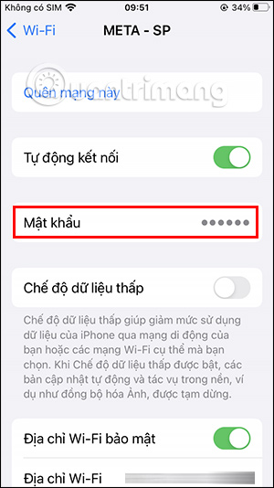 Mật khẩu WiFi iPhone