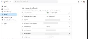 Trang bảo mật cài đặt tài khoản Google