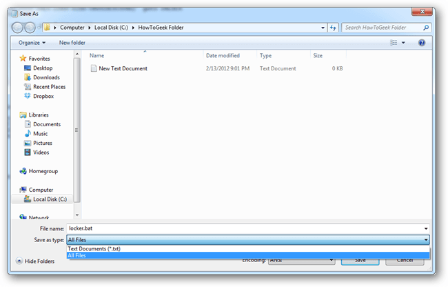 Lưu file lại thành file locker.bat