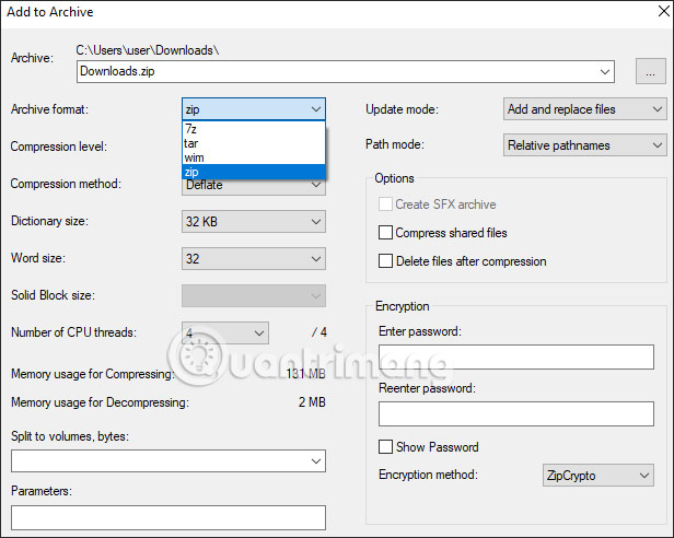 Chỉnh định dạng nén file bằng NanaZip