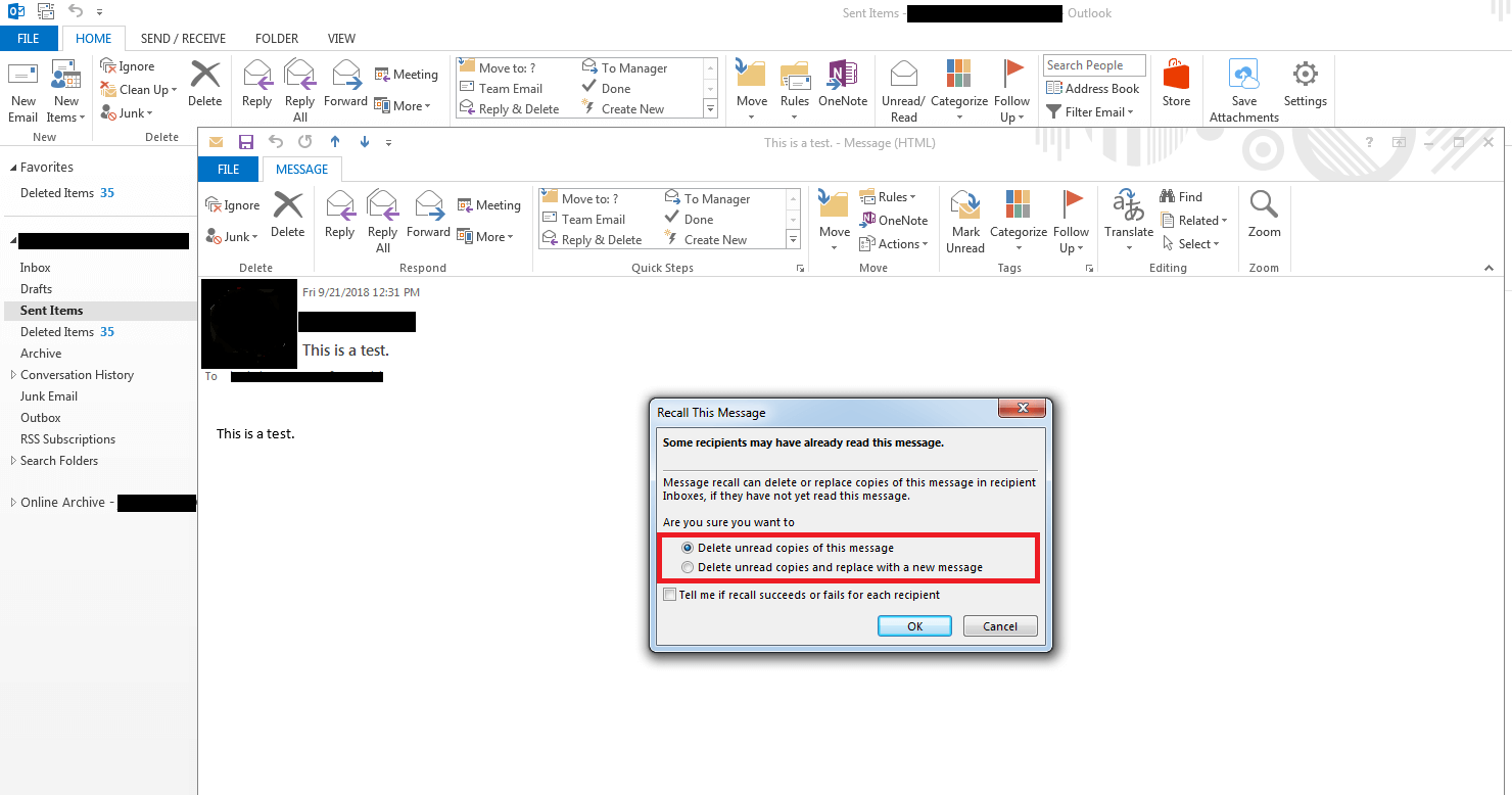 Nên đánh dấu chọn Tell me if recall succeeds or fails for each recipient