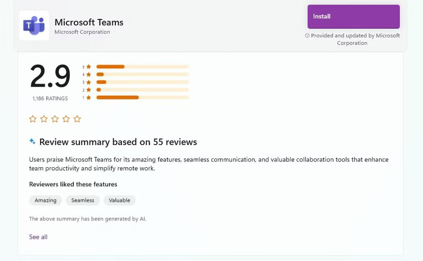 Đánh giá Microsoft Teams trên Microsoft Store