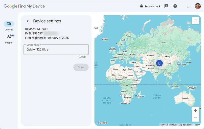 Kiểm tra IMEI Samsung trên Google Find My Device
