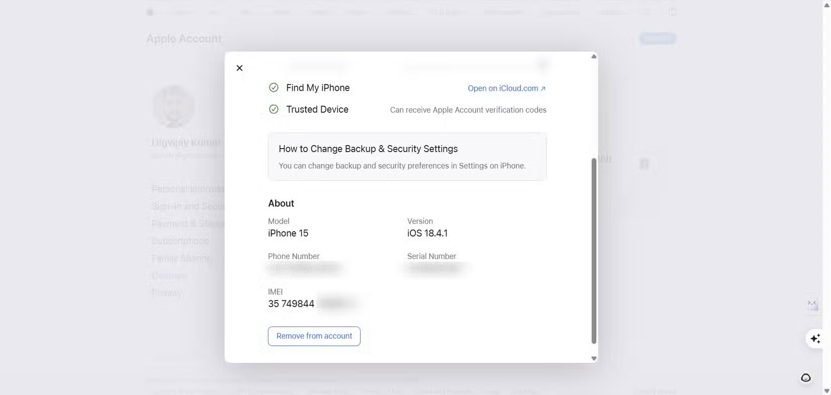 Lấy số IMEI từ tài khoản Apple
