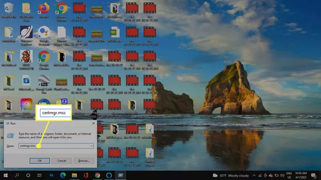certmgr.msc trong hộp Windows Run