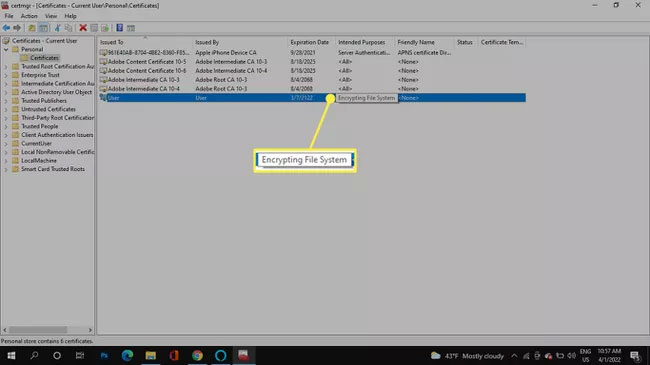 Encrypting File System trong Windows Certificate Manager
