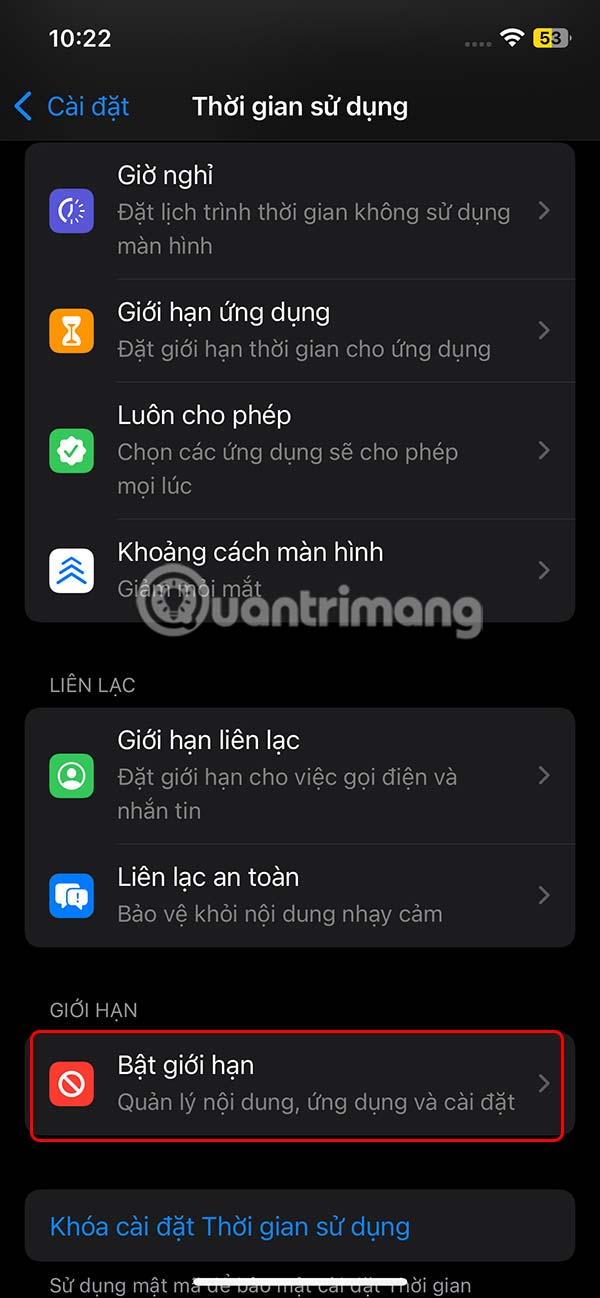 Đặt giới hạn dùng ứng dụng