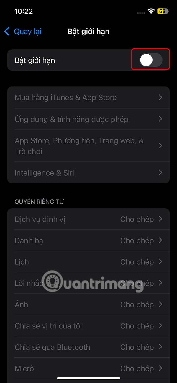 Tính năng giới hạn trong iPhone