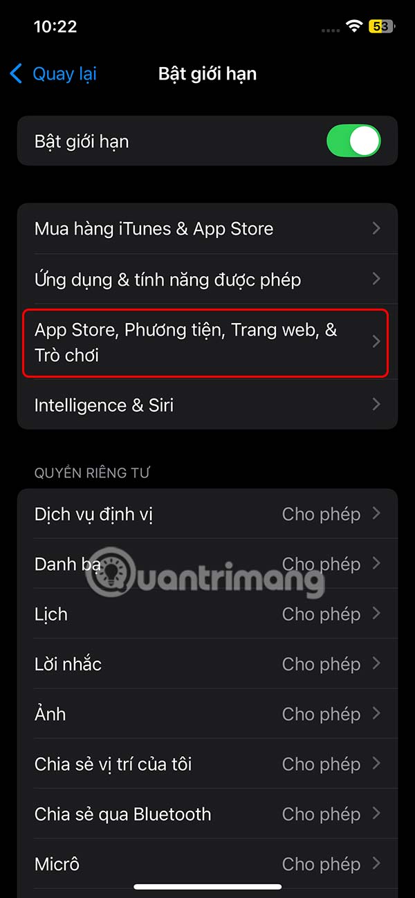 Chỉnh giới hạn App Store