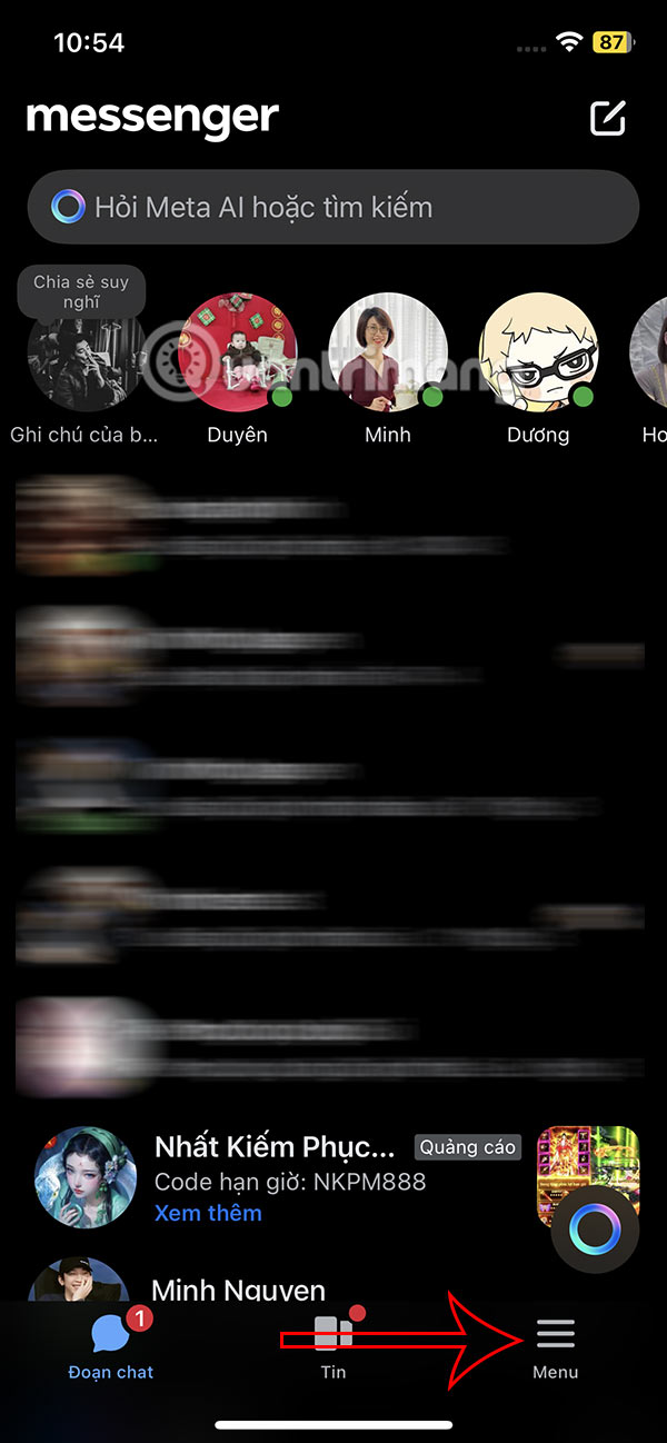 Giao diện Messenger