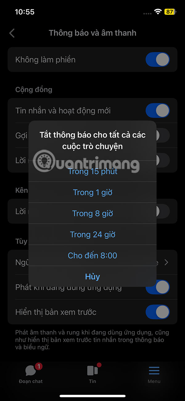 Tắt thông báo Messenger