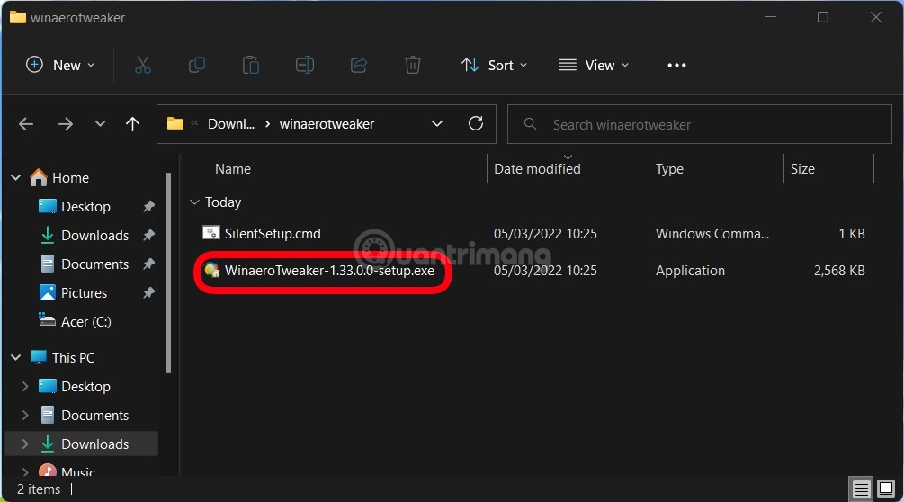 Nhấn vào WinaeroTweaker.exe để cài đặt công cụ
