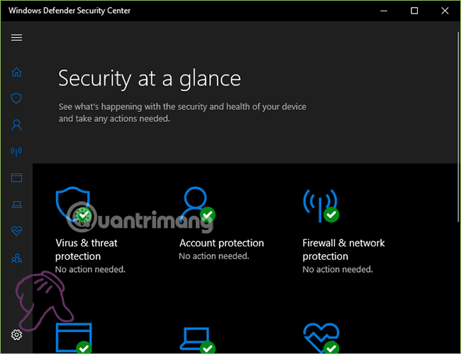Vào cài đặt của Windows Defender Security Center