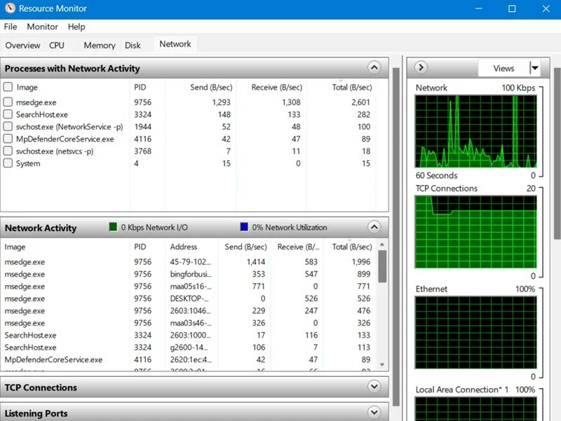 Xem hoạt động mạng và theo dõi việc sử dụng trong Windows bằng Resource Monitor (Resmon)