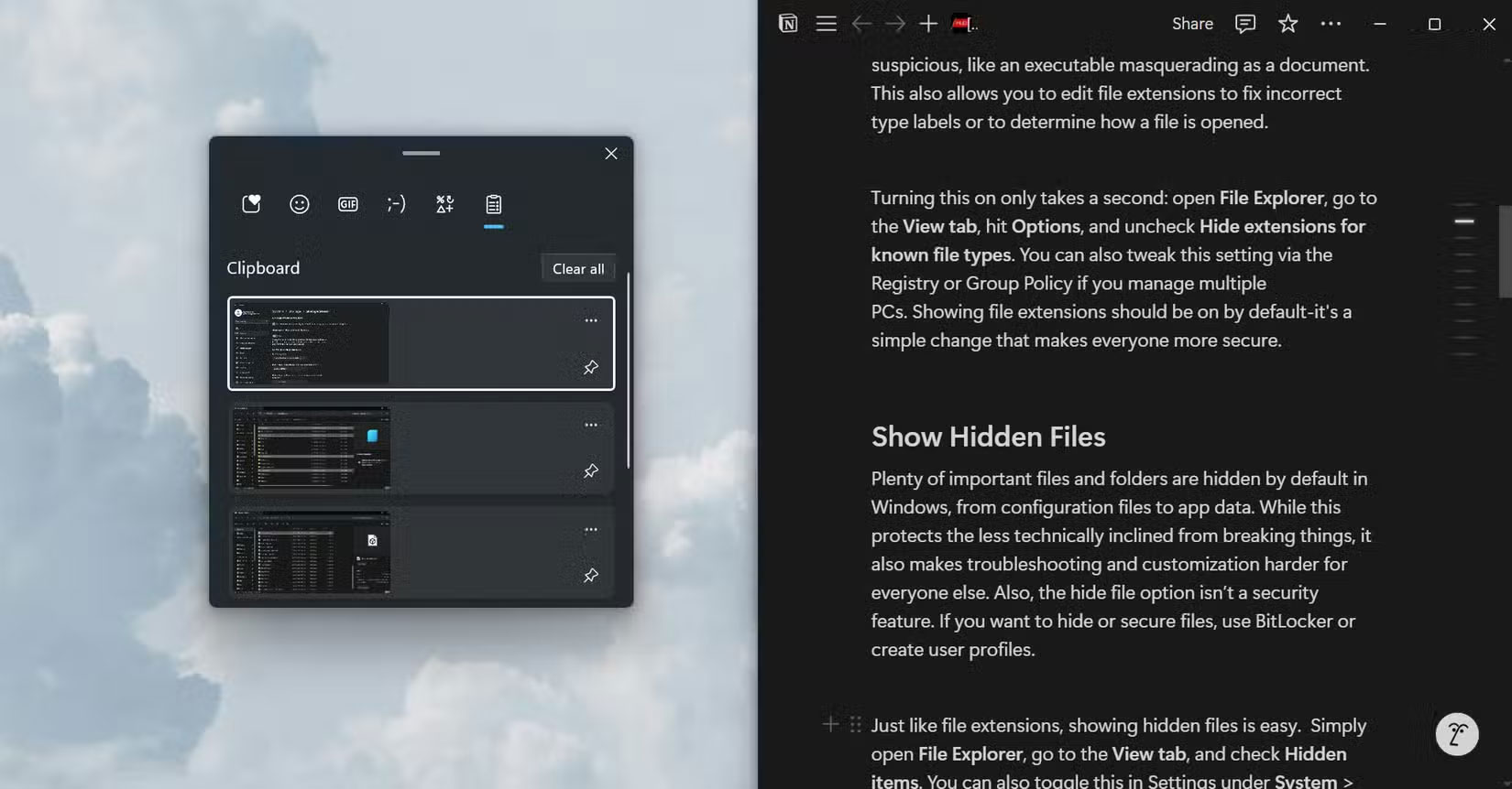 Sử dụng Clipboard History để ghi