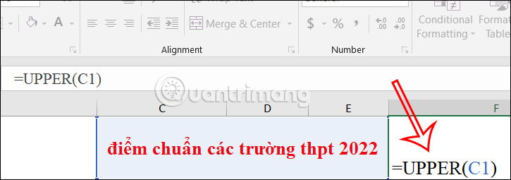 Dùng hàm UPPER Excel viết hoa