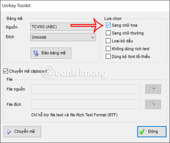 Công cụ Vietkey chuyển sang chữ hoa