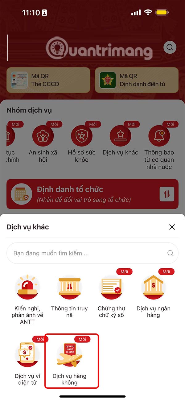 Dịch vụ hàng không trên VNeID