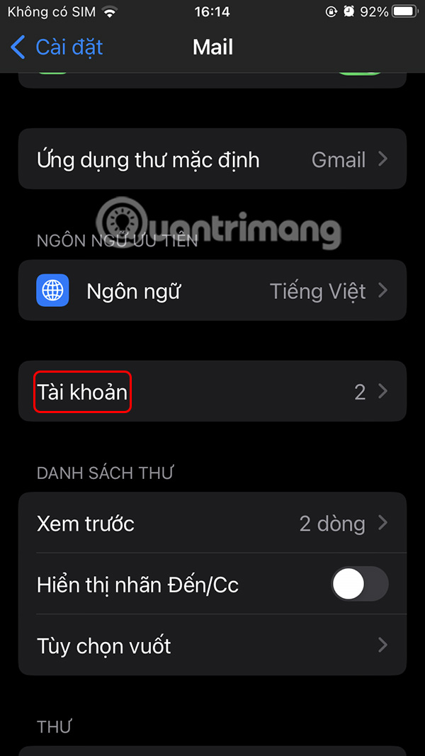 Tài khoản email trong iPhone
