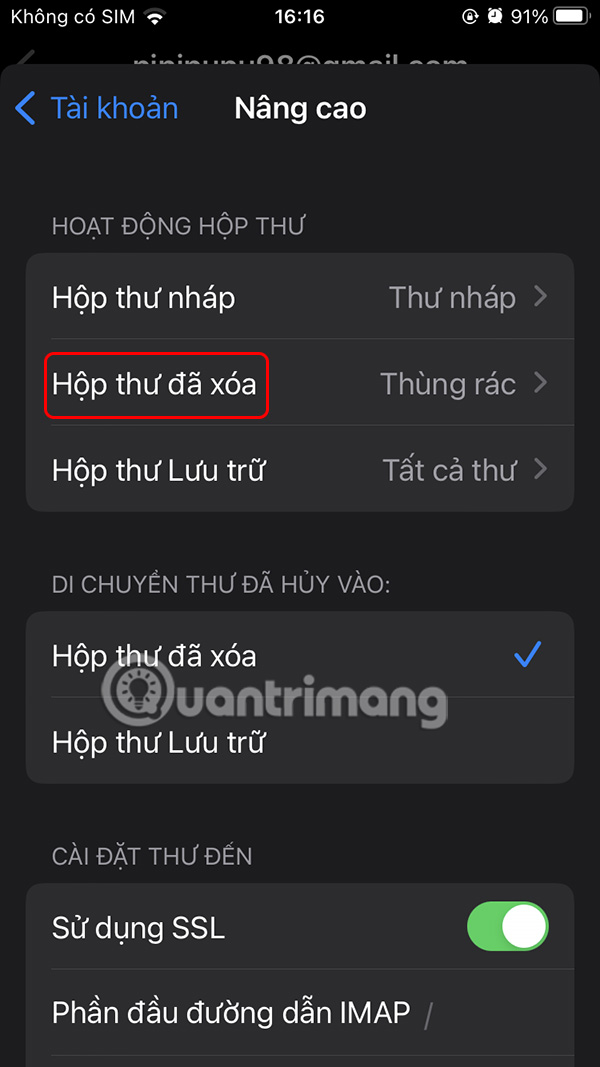 Chọn hộp thư đến