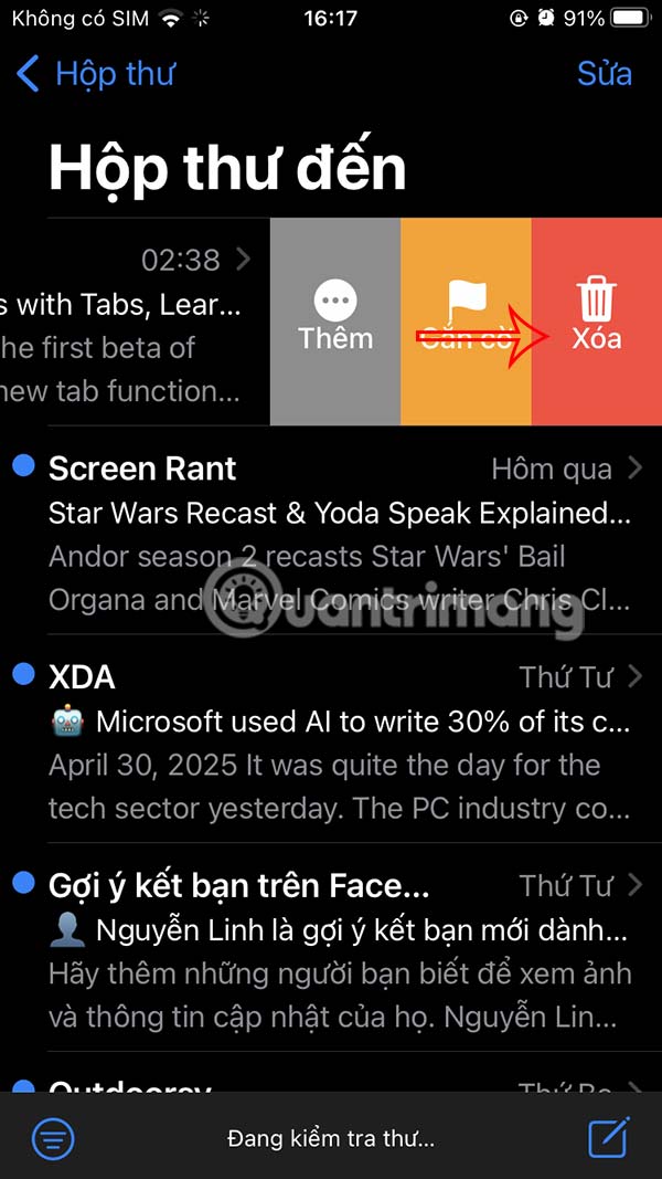 Vuốt để xóa trên iPhone