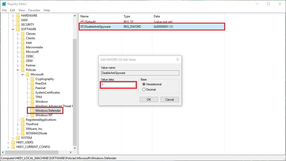 Vô hiệu hóa Windows Defender bằng RegistryII