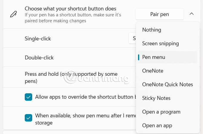 Đổi hành động cho bút trên Windows 11